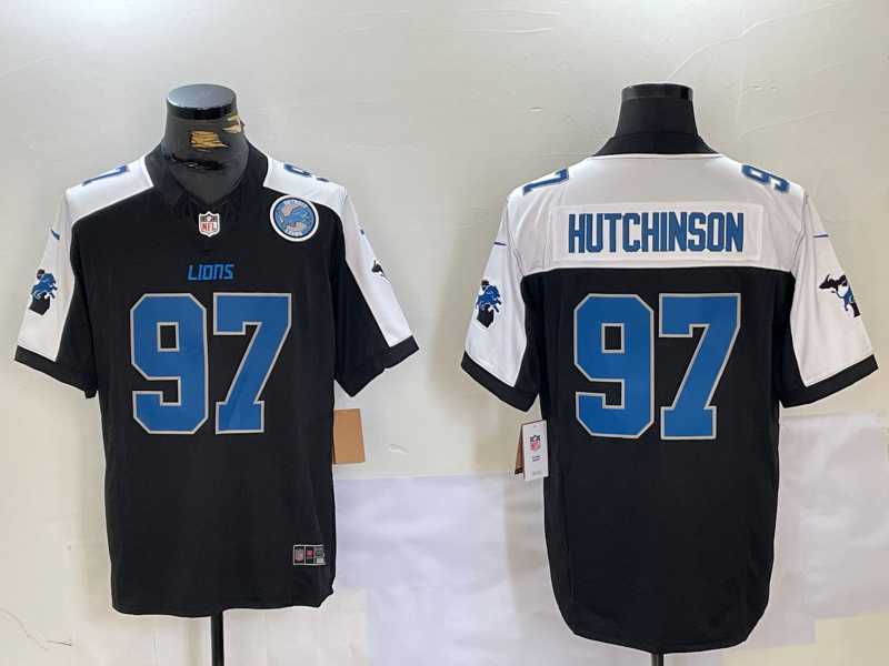 Mens Detroit Lions #97 Aidan Hutchinson Black White F.U.S.E. 2024 Michigan Patch Vapor Limited Stitched Jersey